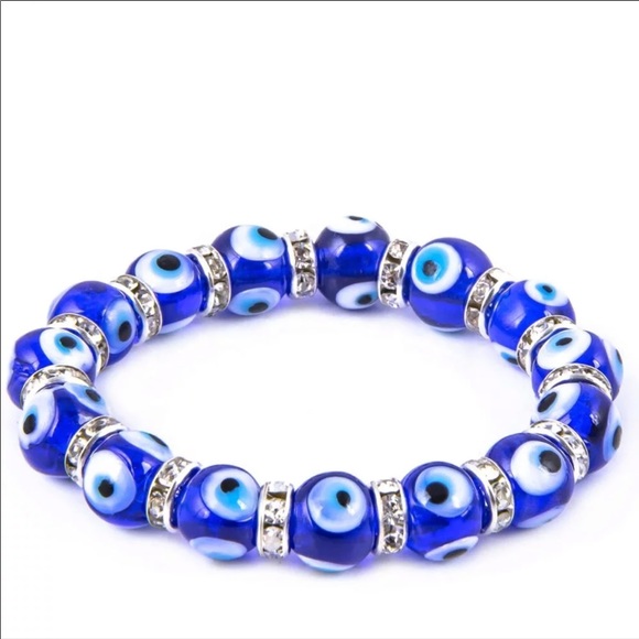 Evil eye glass blue stretch bracelet - Picture 3 of 4